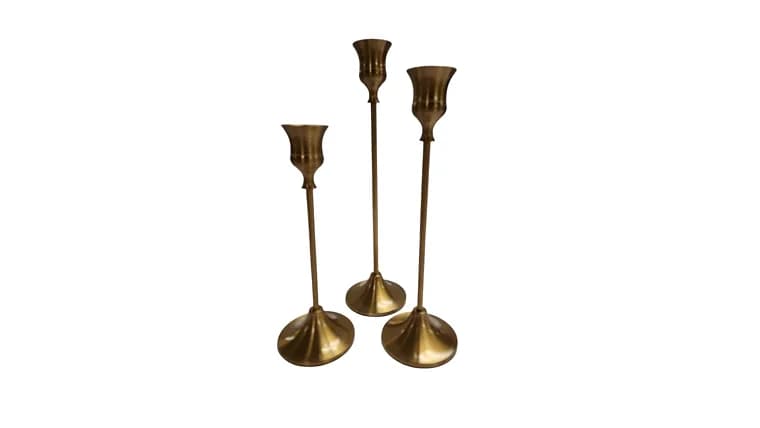 3 Piece Matte Gold Taper Candle Holder — available to rent from Something Blue