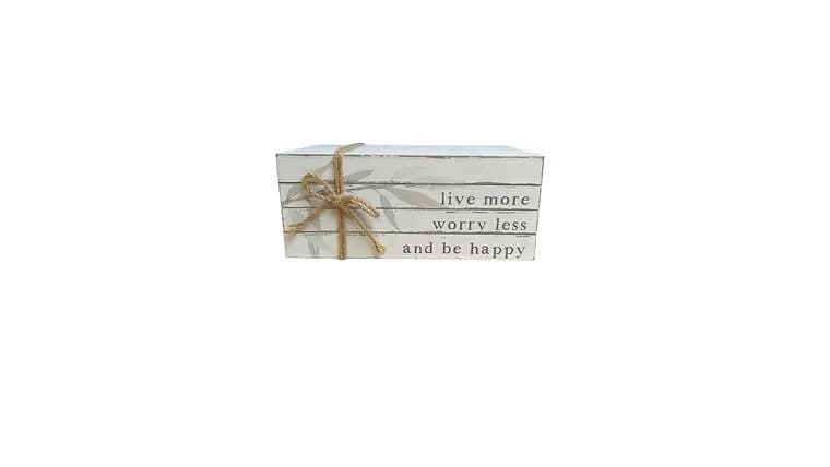 3-Tier "Live more, worry less, and be happy" Sign — available to rent from Something Blue