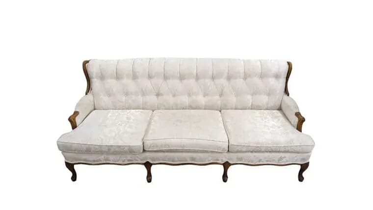 Adeline Vintage Sofa, Ivory/Brown — available to rent from Something Blue