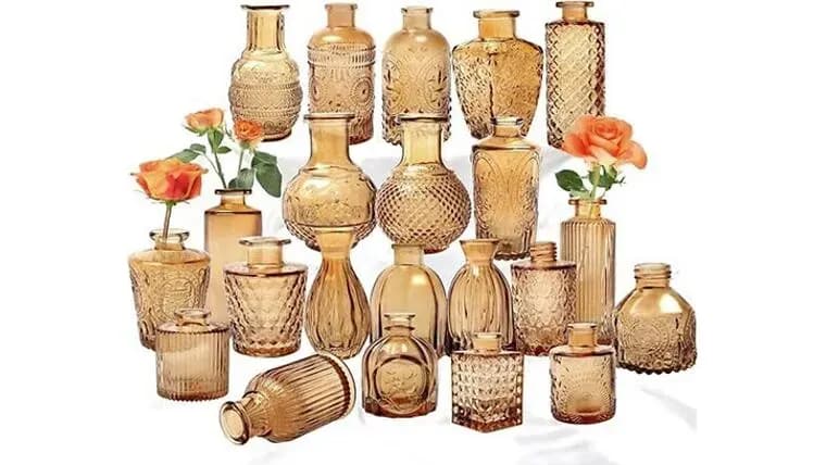 Assorted Mini Amber Vases — available to rent from Something Blue