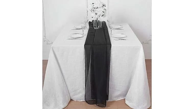 Black Chiffon Table Runner — available to rent from Something Blue