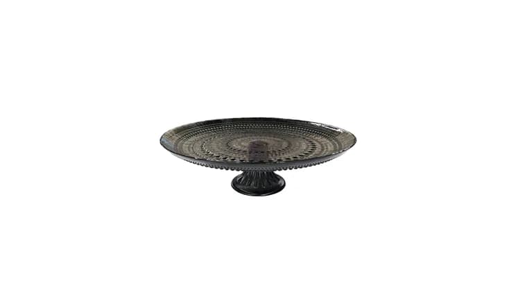 Black Glass Cake Stand — available to rent from Something Blue