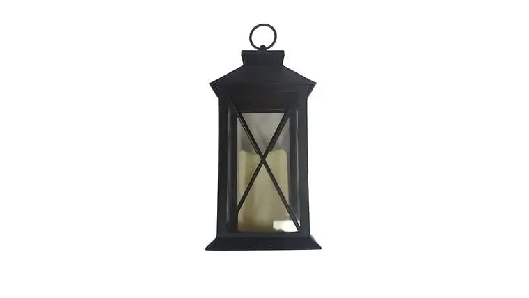 Black Lamtern w/LED candle holder — available to rent from Something Blue