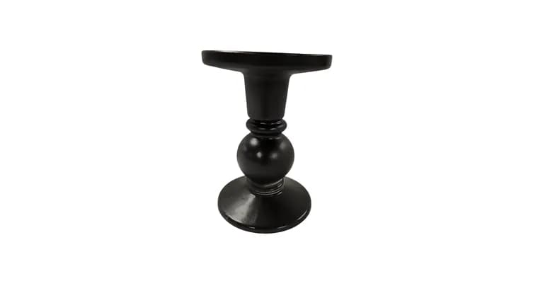 Black Pillar/Taper Candle Stick 5" — available to rent from Something Blue