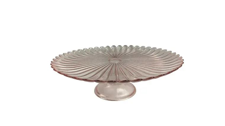 Camilla- Pink Glass Scalloped Cake Stand — available to rent from Something Blue
