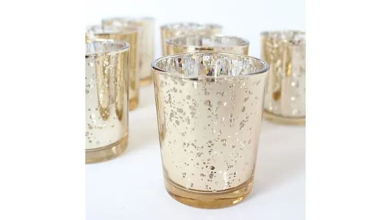 Champagne Mercury Glass Votive — available to rent from Something Blue