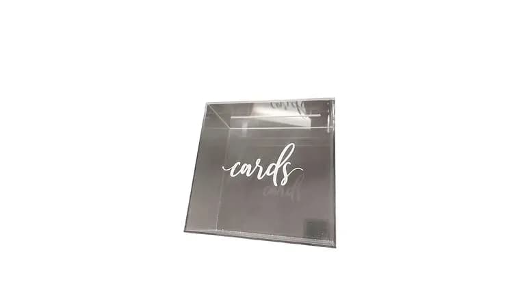 Clear Plastic Card Box — available to rent from Something Blue