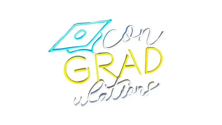 "Congratulations" Grad Neon Sign — available to rent from Something Blue