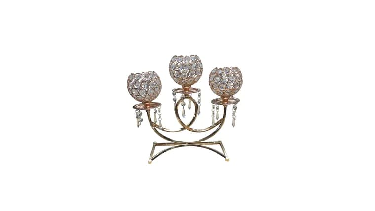 Crystal Gold 3 Arms Bling Tea Lights Candle Holders — available to rent from Something Blue
