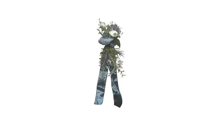 Dusty Blue Ribbon Pew Flower Bundle — available to rent from Something Blue