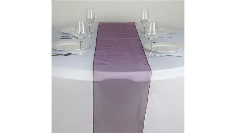 Eggplant Organza Runner — available to rent from Something Blue
