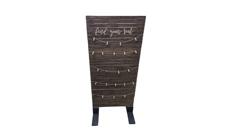 "Find Your Seat" Freestanding Wood Sign — available to rent from Something Blue