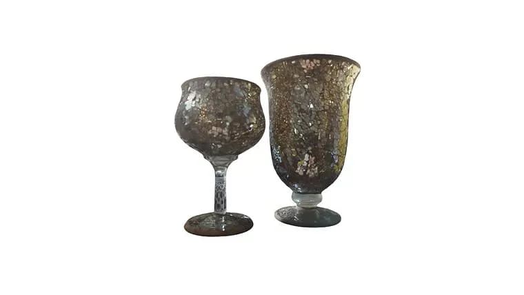 Glass Hurricane Mirror Crackle Candle Holder — available to rent from Something Blue