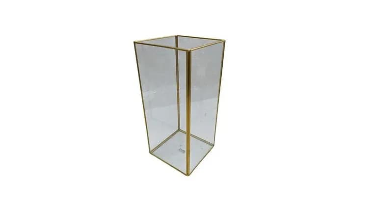 Glass/Metal Gold Lantern 10"x4.5" — available to rent from Something Blue