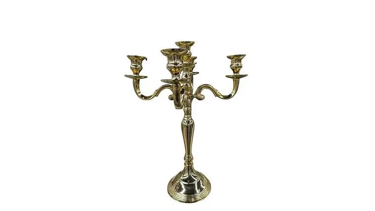 Gold Metal Candelabra, 16.5 — available to rent from Something Blue