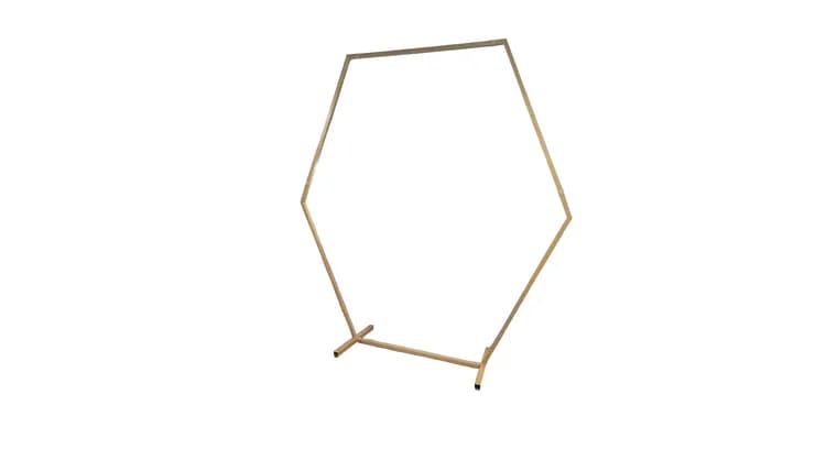 Gold metal hexagon arch — available to rent from Something Blue