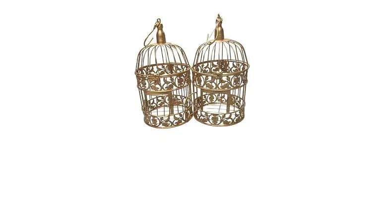 Golden Bird Cages — available to rent from Something Blue