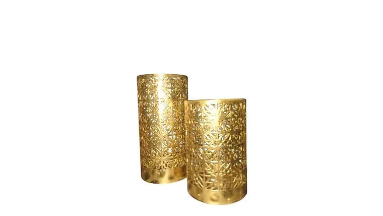 Golden Lattice Bored Design Cylinder (Lucky) — available to rent from Something Blue