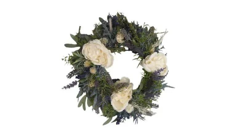 Greenery Wreath w/ Lavender & Ivory Florals — available to rent from Something Blue