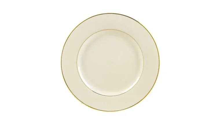 Ivory China Plate With Gold RIm — available to rent from Something Blue