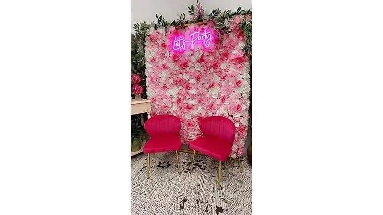 Pink Floral Backdrop — available to rent from Something Blue