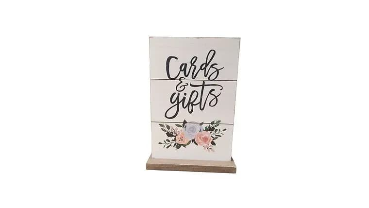 Self Standing White Wooden "Cards & Gifts" Sign — available to rent from Something Blue