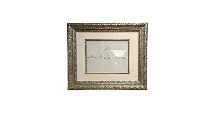 Silver Edged Welcome Frame — available to rent from Something Blue