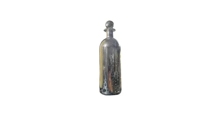 Silver Mercurry Glass Bottle w/Cap — available to rent from Something Blue