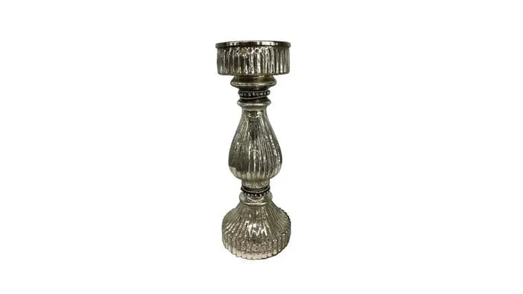 Silver Mercury Glass Candle Holder, 11.5" — available to rent from Something Blue