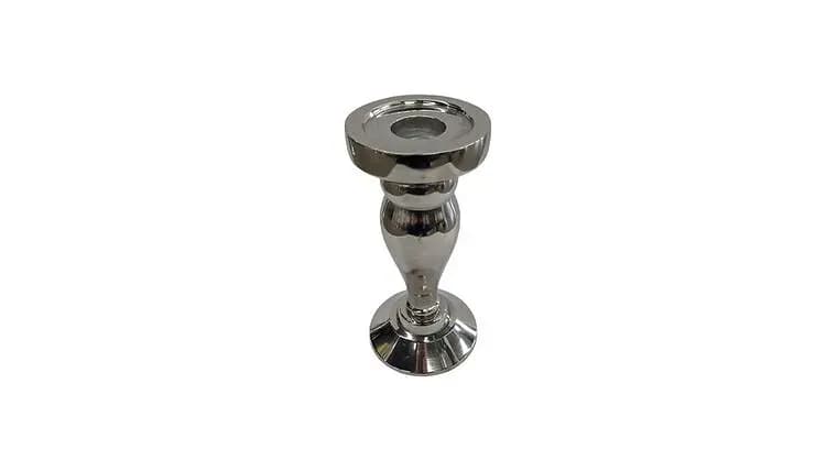 Silver Metal Candle Holder, 10" — available to rent from Something Blue