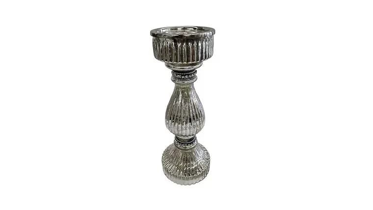 Silver Metal Candle Holder, 9" — available to rent from Something Blue