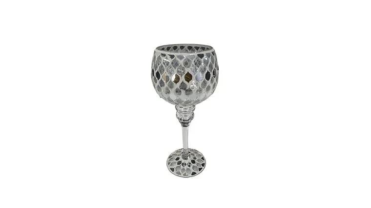 Silver Mosaic Candle holder, 13.5" — available to rent from Something Blue