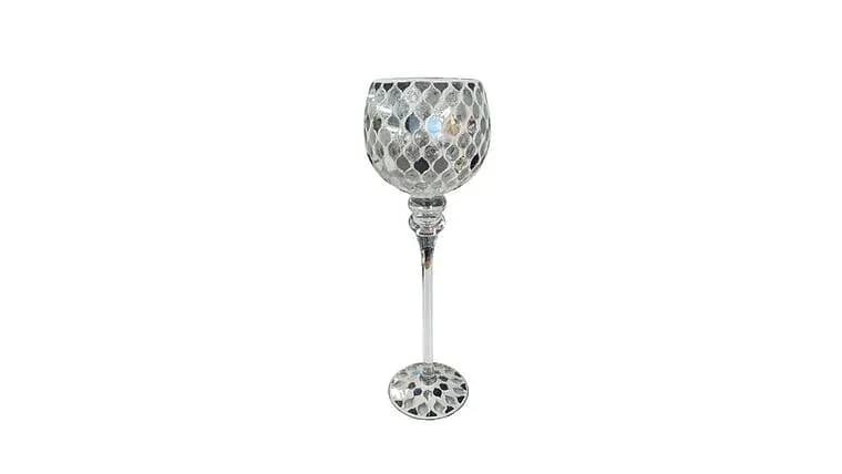 Silver Mosaic Candle holder 16" — available to rent from Something Blue