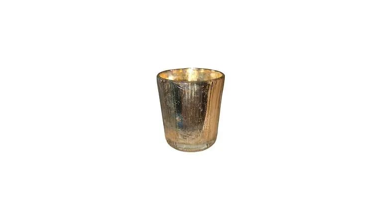 Silver w/Gold Vertical Line Votive — available to rent from Something Blue