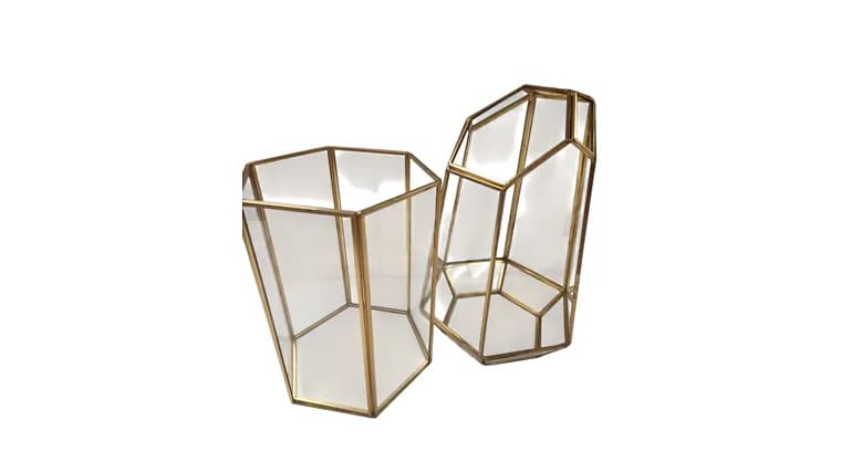 Various Hexagon Gold Lantern — available to rent from Something Blue