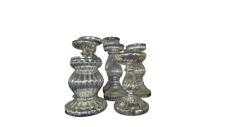 Various Size Silver Mercuary Candle Holder (BETHANY) — available to rent from Something Blue