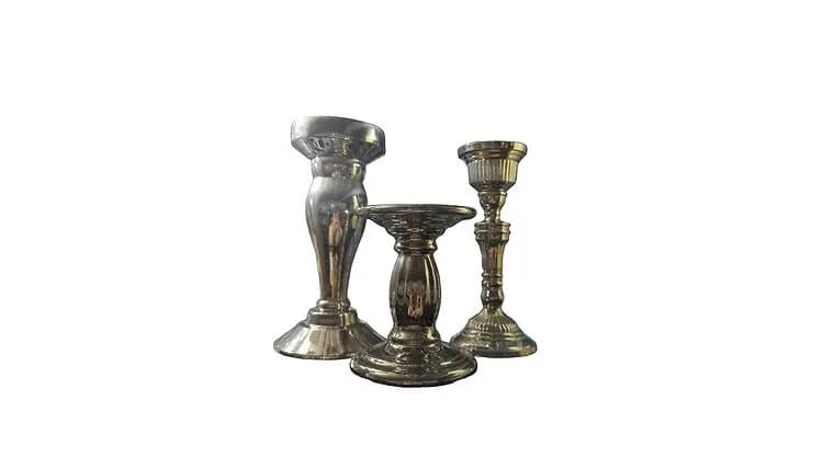 Various Size Silver Pillar Candle — available to rent from Something Blue