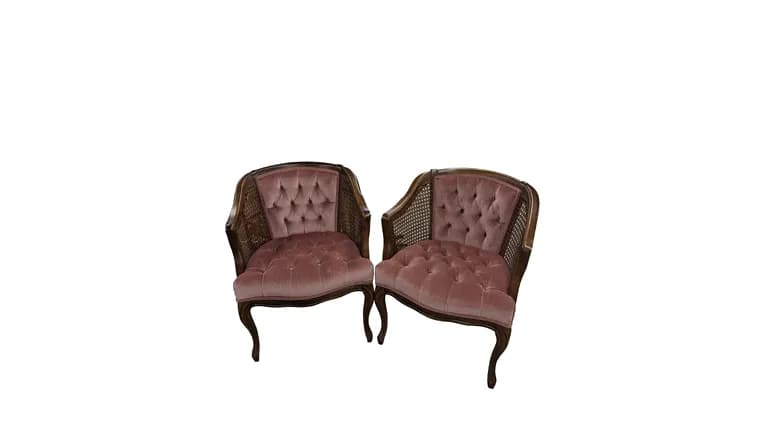 Vintage Mauve Velvet with Wood frame Chair — available to rent from Something Blue