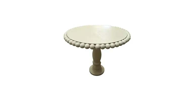 White Beaded Cake Stand — available to rent from Something Blue