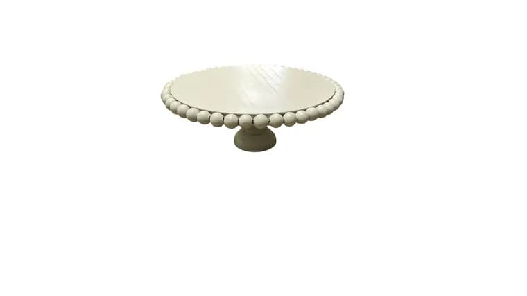 White Beaded Edge Cake Plate — available to rent from Something Blue