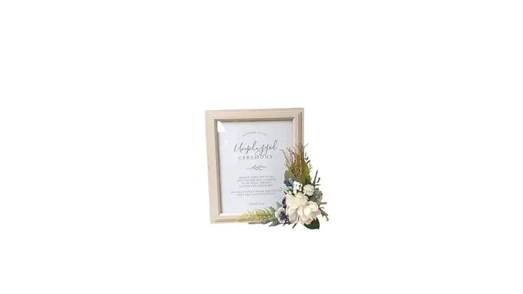 White Frame w/Floral Accent Unplugged Sign — available to rent from Something Blue