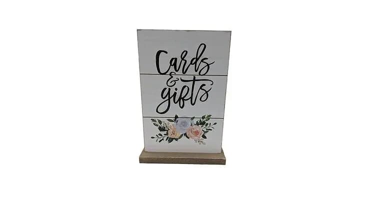 Wood "Gifts and Cards" Sign, 8"x12" — available to rent from Something Blue