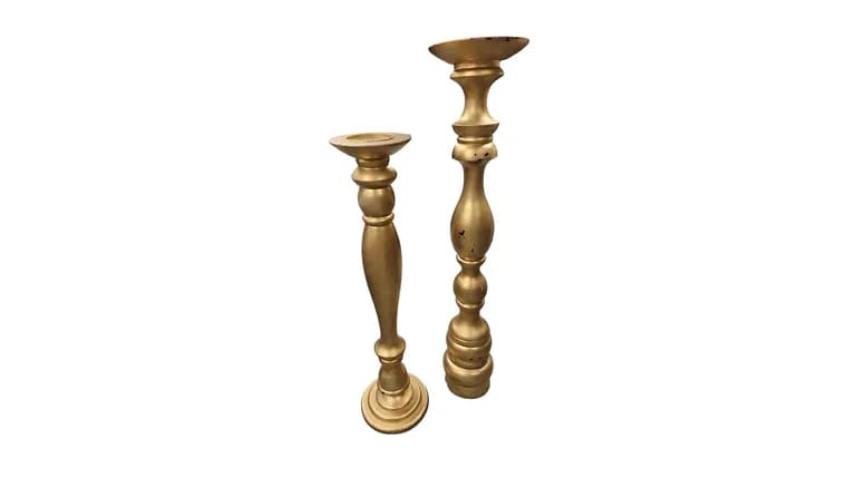 Wood Gold Candle Stands — available to rent from Something Blue